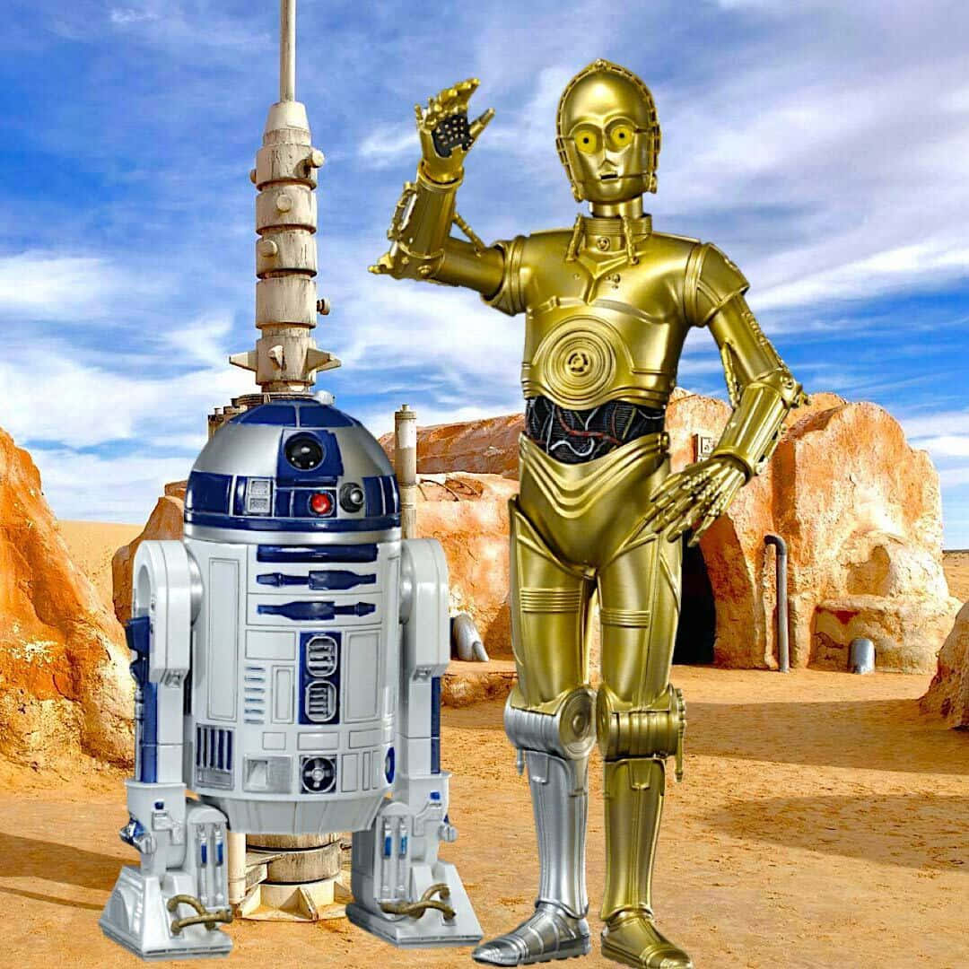 R2d2 & C-3po På Tatooine-bakgrund.