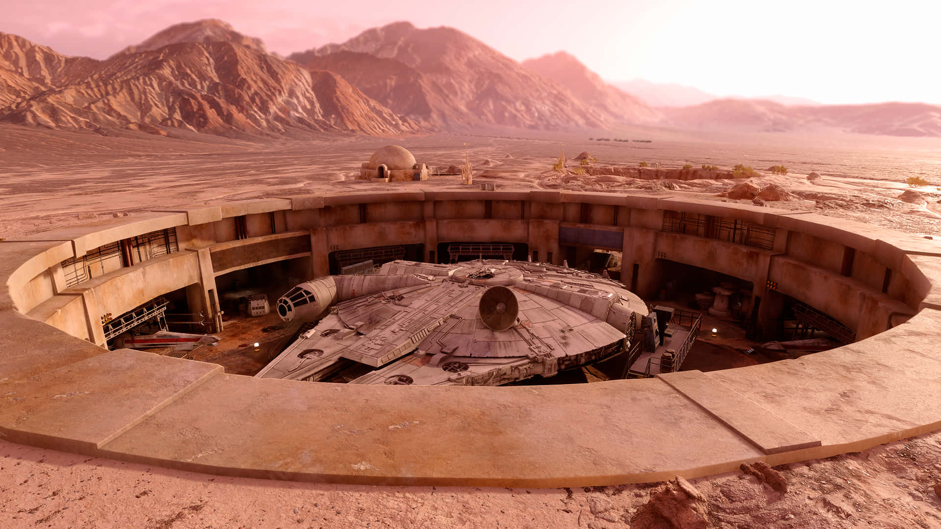 Millenniumfalcon Bakgrundsbild Med Tatooine