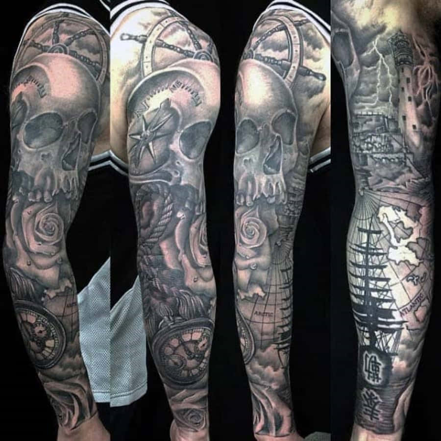 Skull And Ship Tattoo Arm Collage Picture
