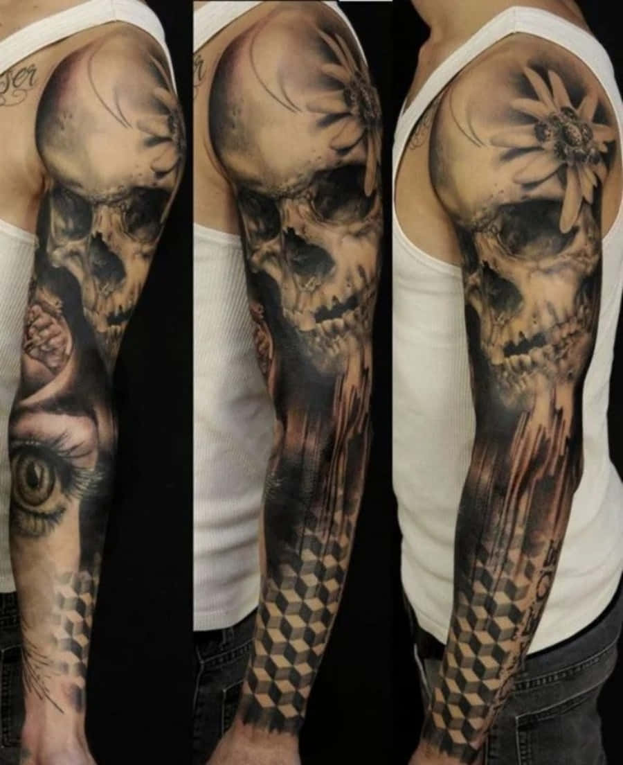 Skull With Flower Tattoo Arm Picture