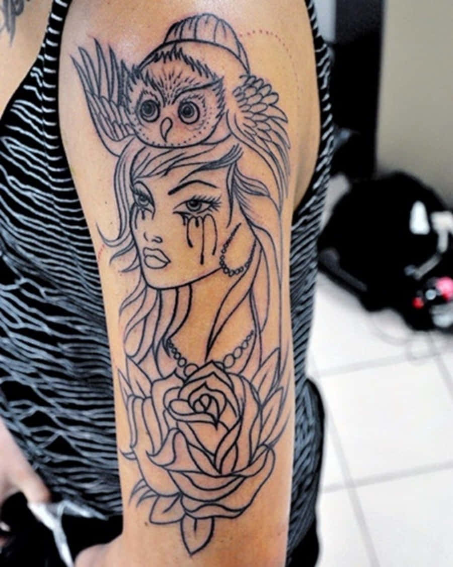 Woman And Owl Tattoo Arm Picture