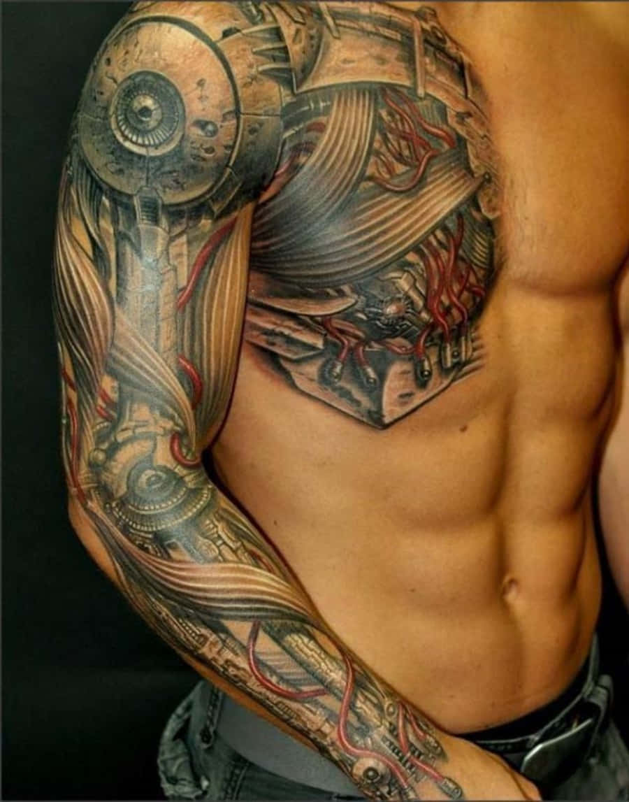 Bildav Man Med Bröstkorg Och Tatuering På Armen