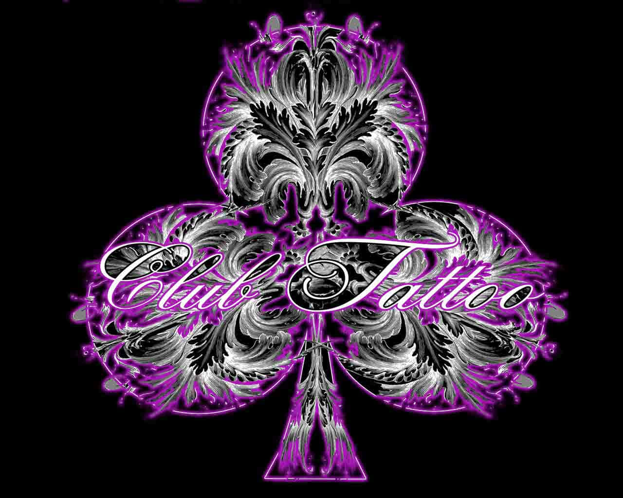 A Purple And White Shamrock With The Words Club Tattoo