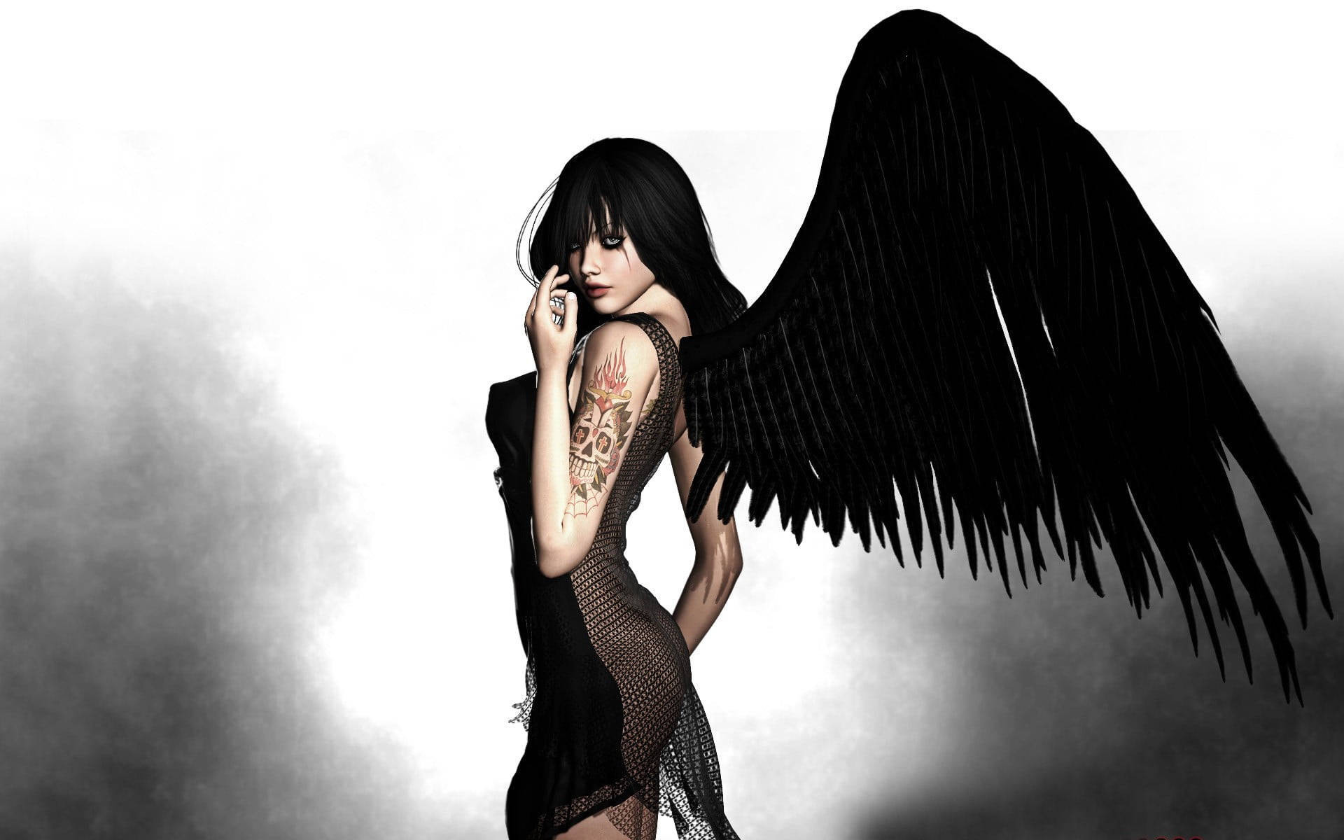 Tattoo Lady Black Angel Wings Wallpaper