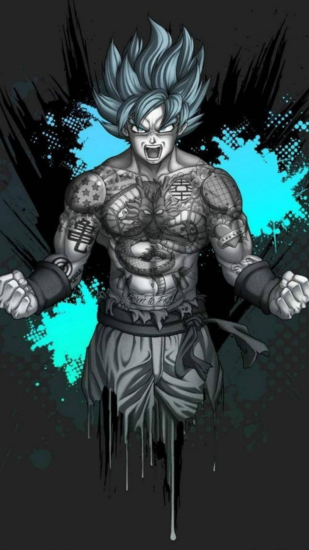 Tattooed Body Of Black Goku Phone Wallpaper