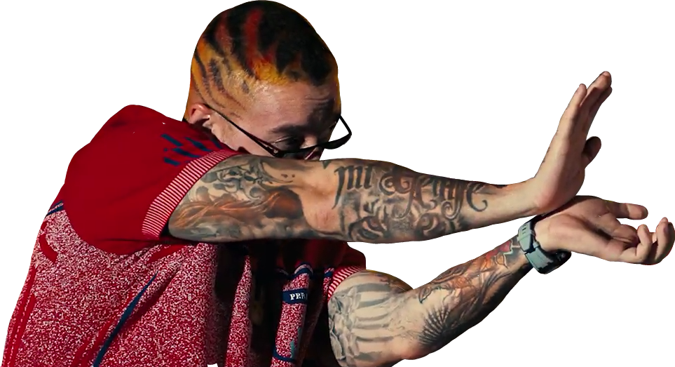 Tattooed Man Dabbing Pose PNG