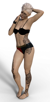 Tattooed Woman Posingin Underwear PNG