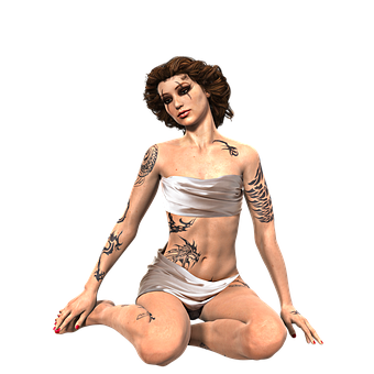 Tattooed Woman Sitting Pose PNG