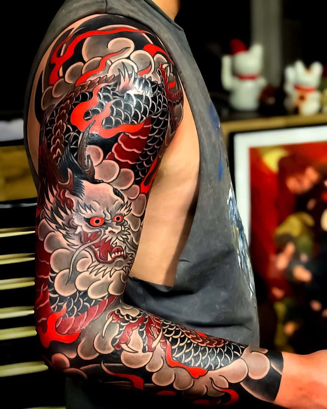 Dark red Asian Style Tattoo  Sleeve tattoos Snake tattoo Popular tattoos