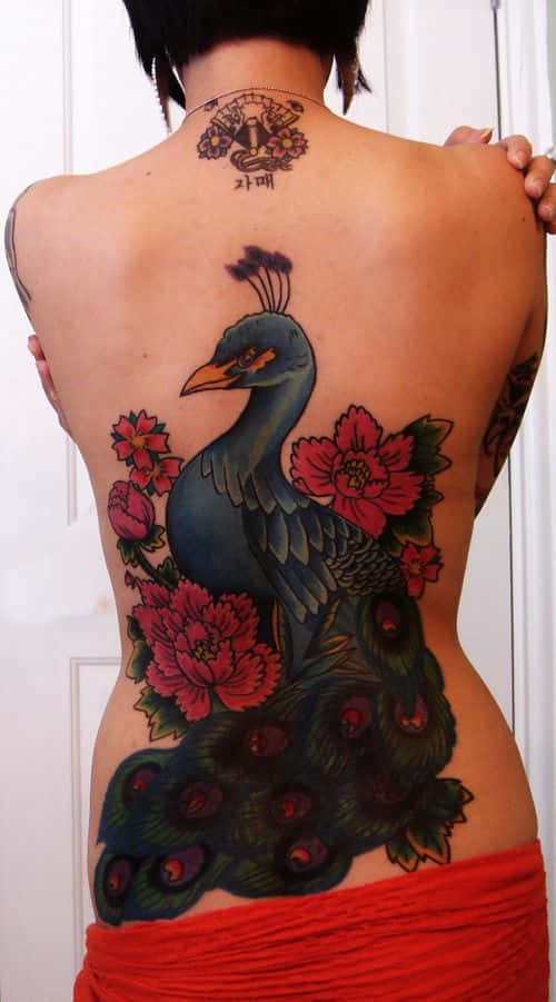 Tattoos Colorful Peacock Back Tattoo Pictures