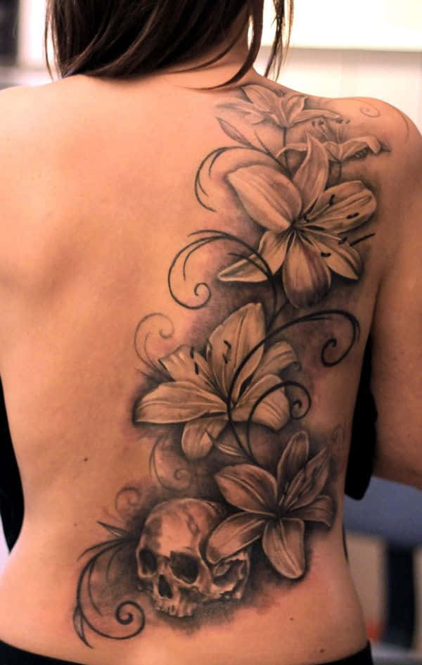 Tattoos Flowers And Skull On Back Pictures
