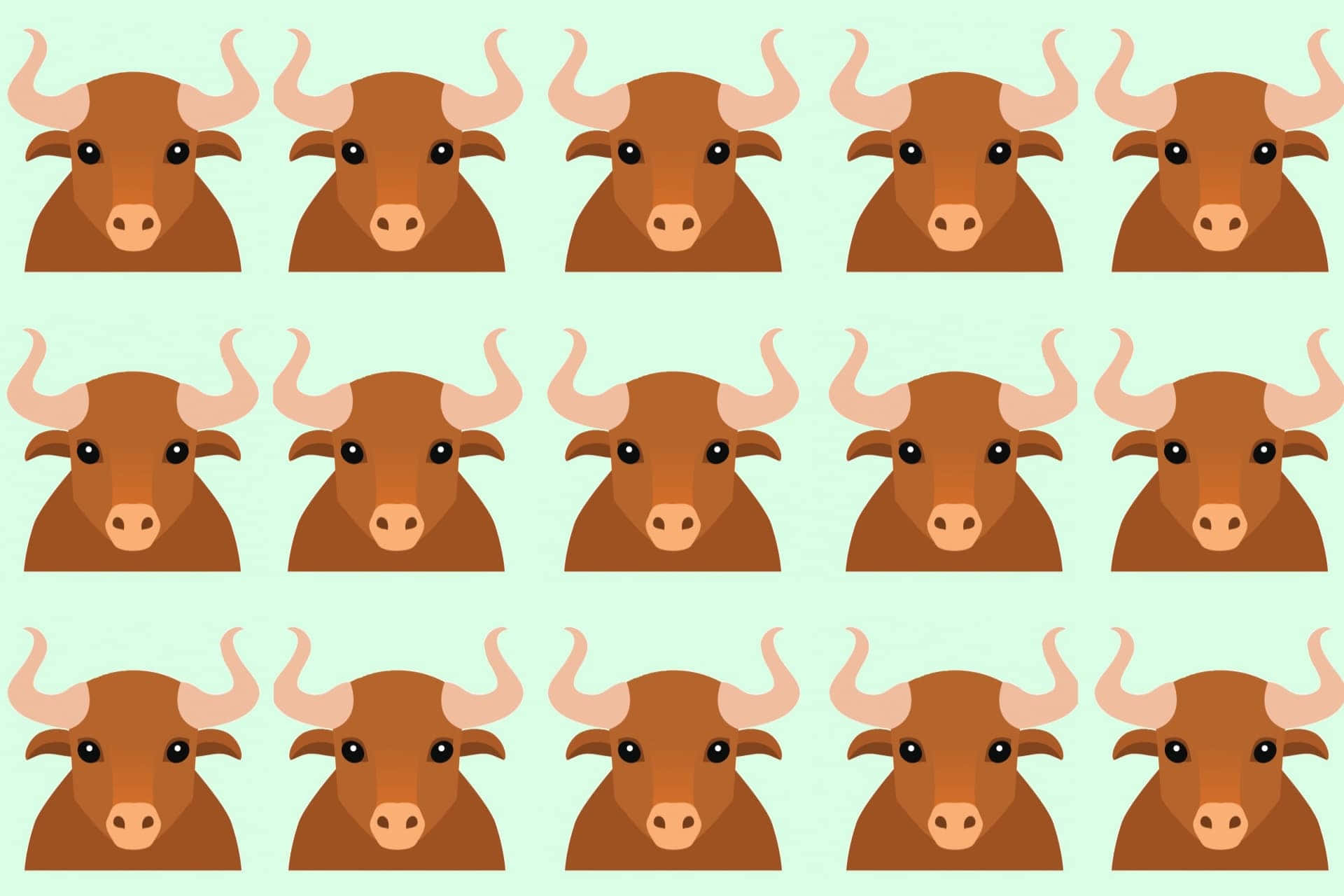 A Pattern Of Bulls With Horns On A Green Background