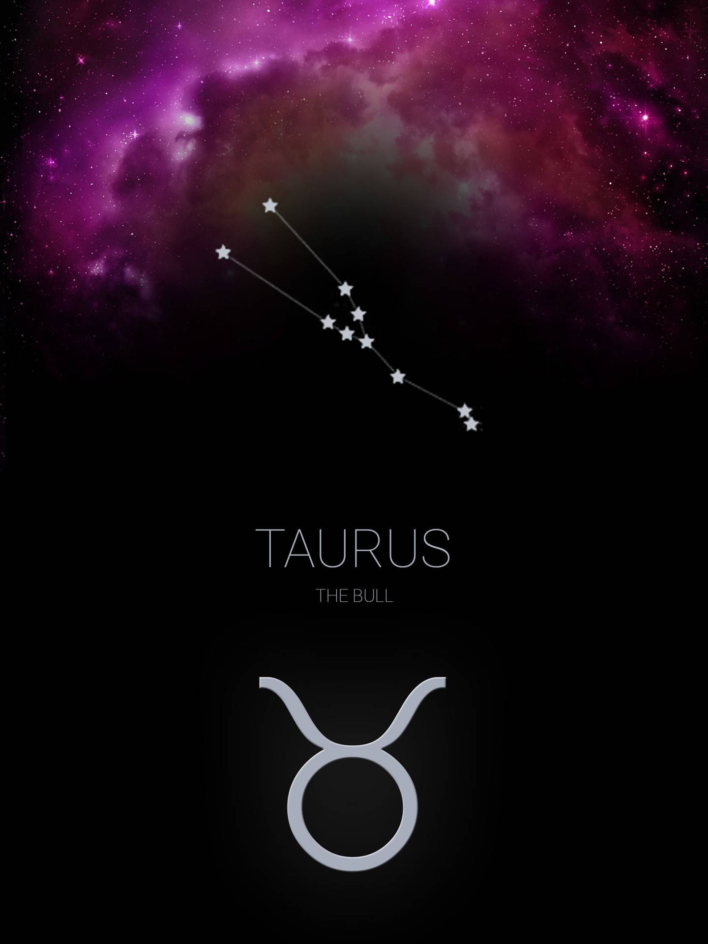 Taurus Zodiac Symbol Shining Brightly Against a Vibrant Purple Galaxy Wallpaper