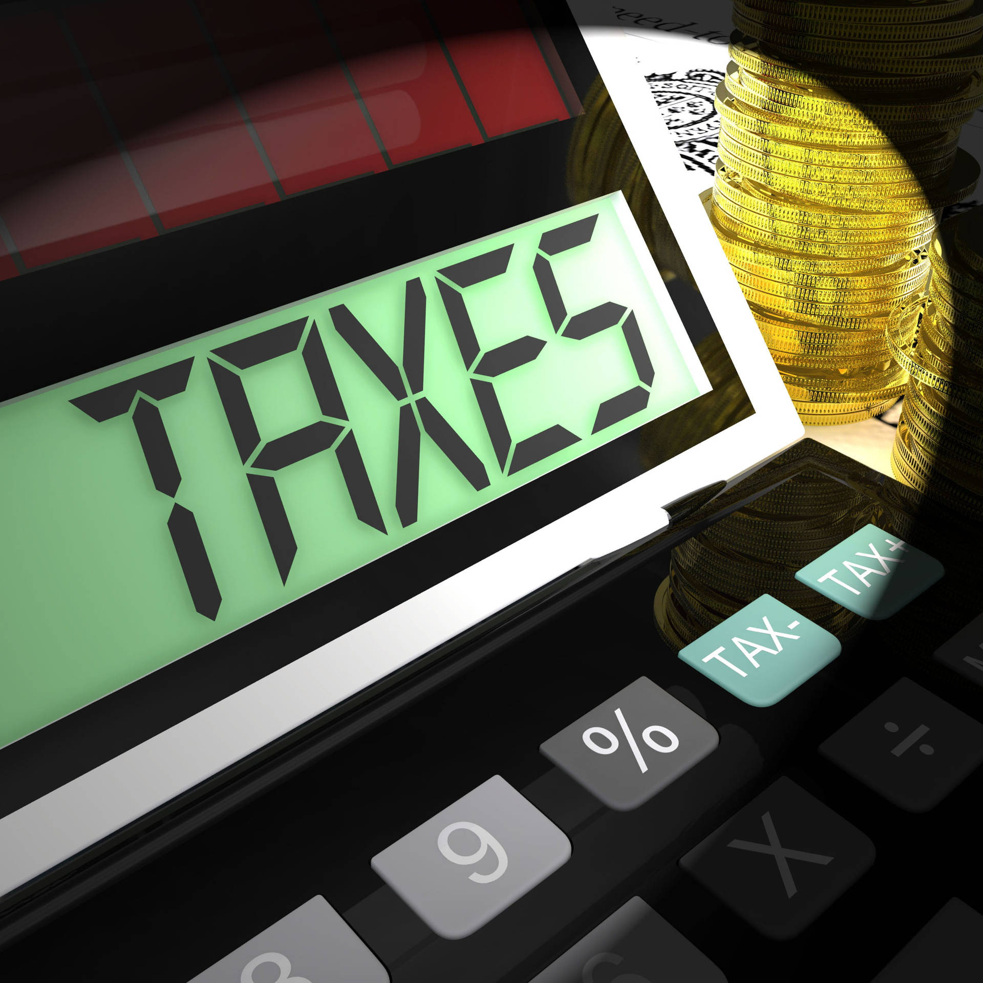 Taxes Text On Calculator Background