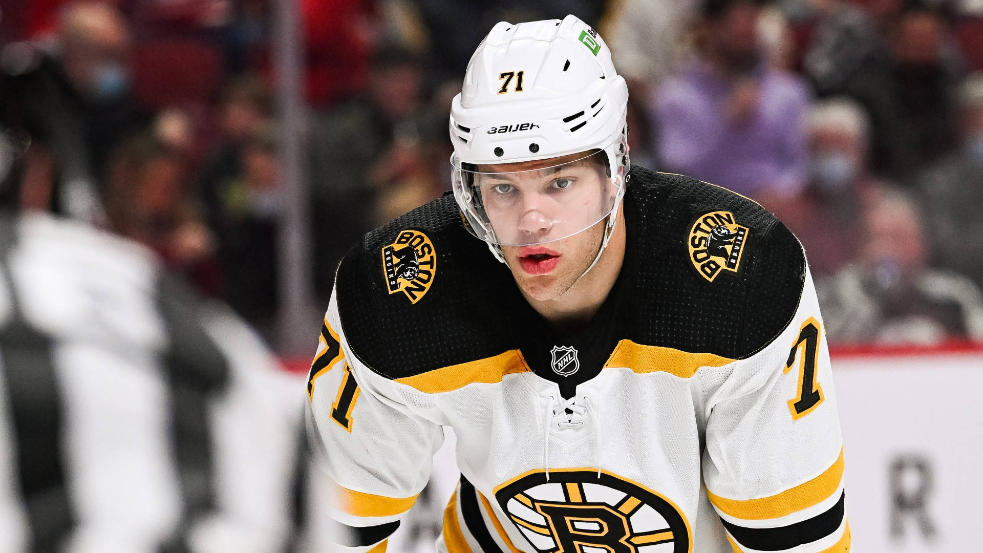Download Boston Bruins iconic player, Taylor Hall in action. Wallpaper