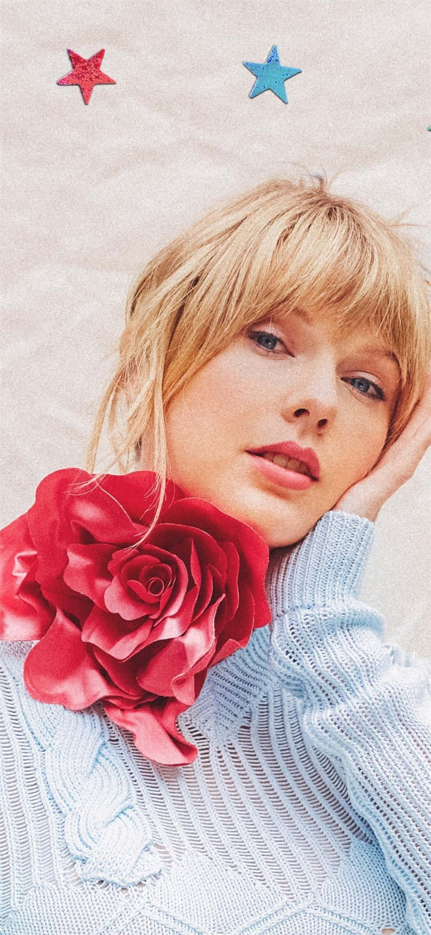 Taylor Swift Blue Sweater Red Rose Wallpaper
