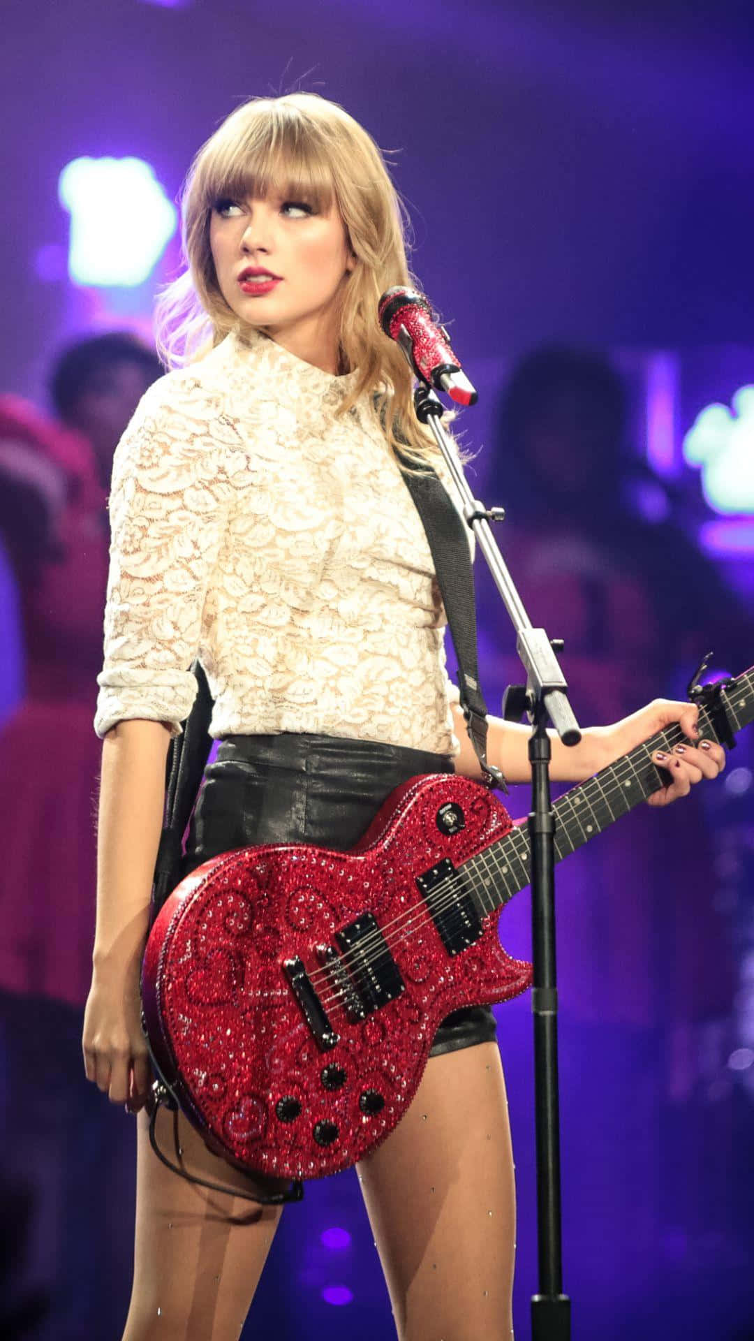 Taylor Swift Red Guitar Performance Wallpaper