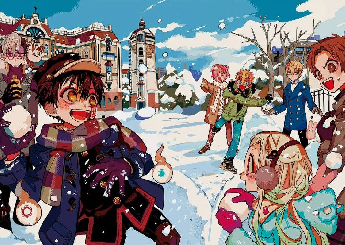 Einegruppe Von Menschen Spielt Im Schnee. Wallpaper