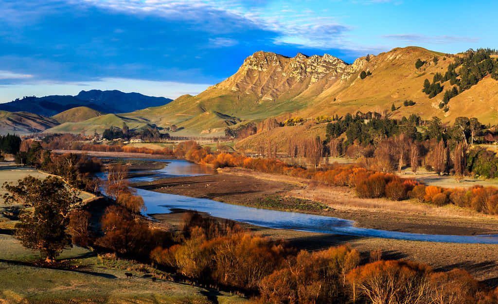 Te Mata Peak And Tukituki River Landscape Wallpaper