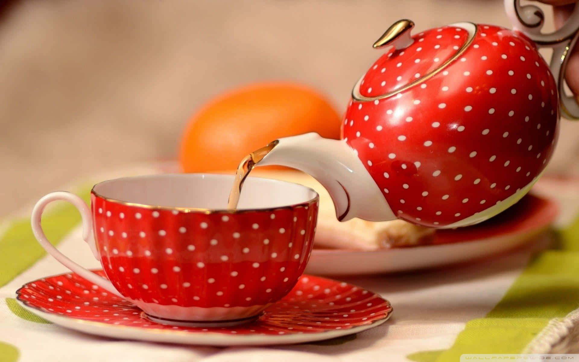 Cute Red Tea Cup And Kettle Picture