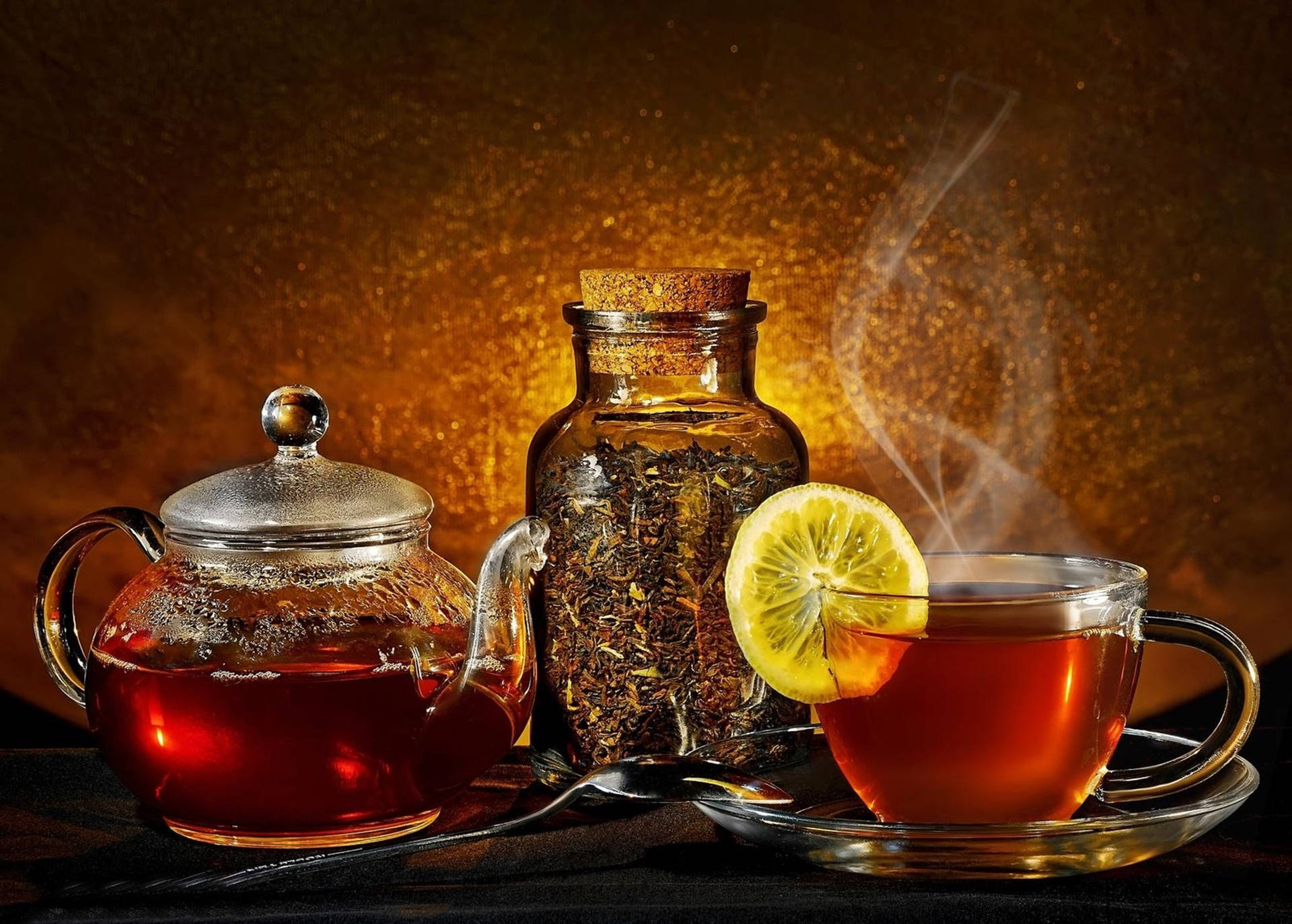 Tea On Brown Aesthetic Backdrop Wallpaper