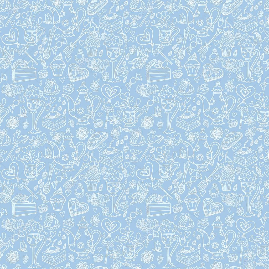 A Blue And White Pattern With A Lot Of Doodles