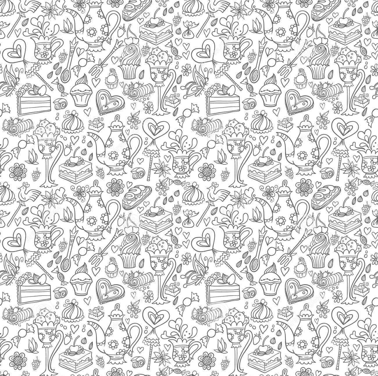 A Black And White Pattern With A Lot Of Different Objects