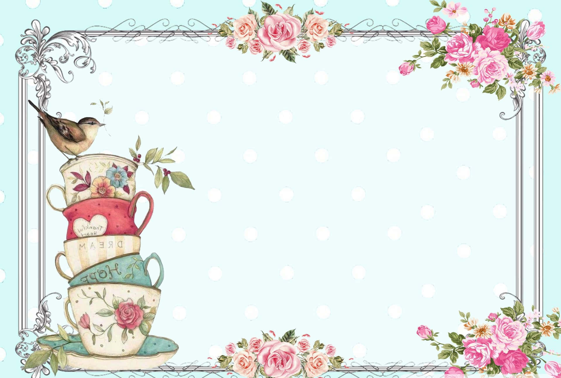 A Teacup Frame With Flowers And Birds