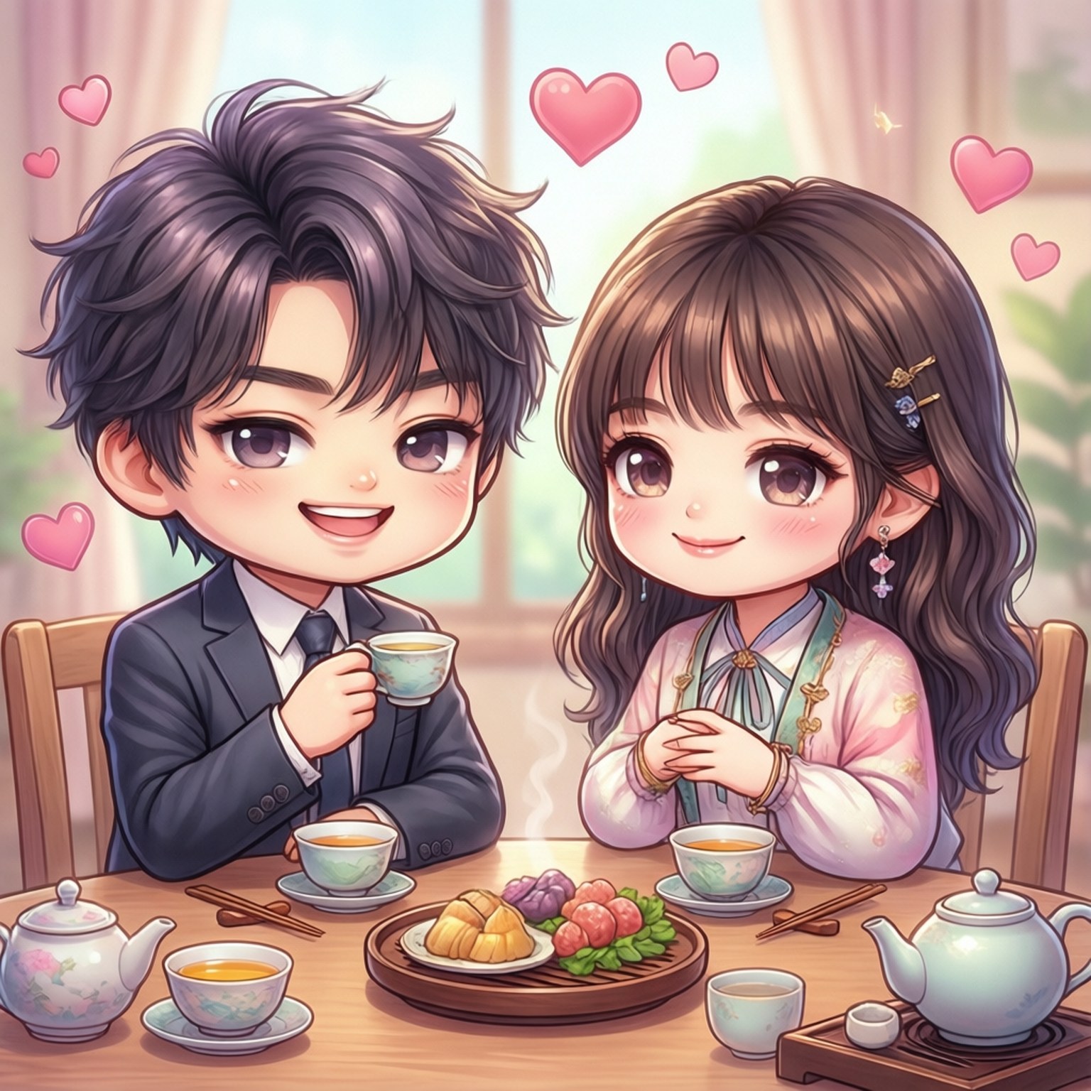Chibi Sakamoto och Lu njuter av ett sött te-party.