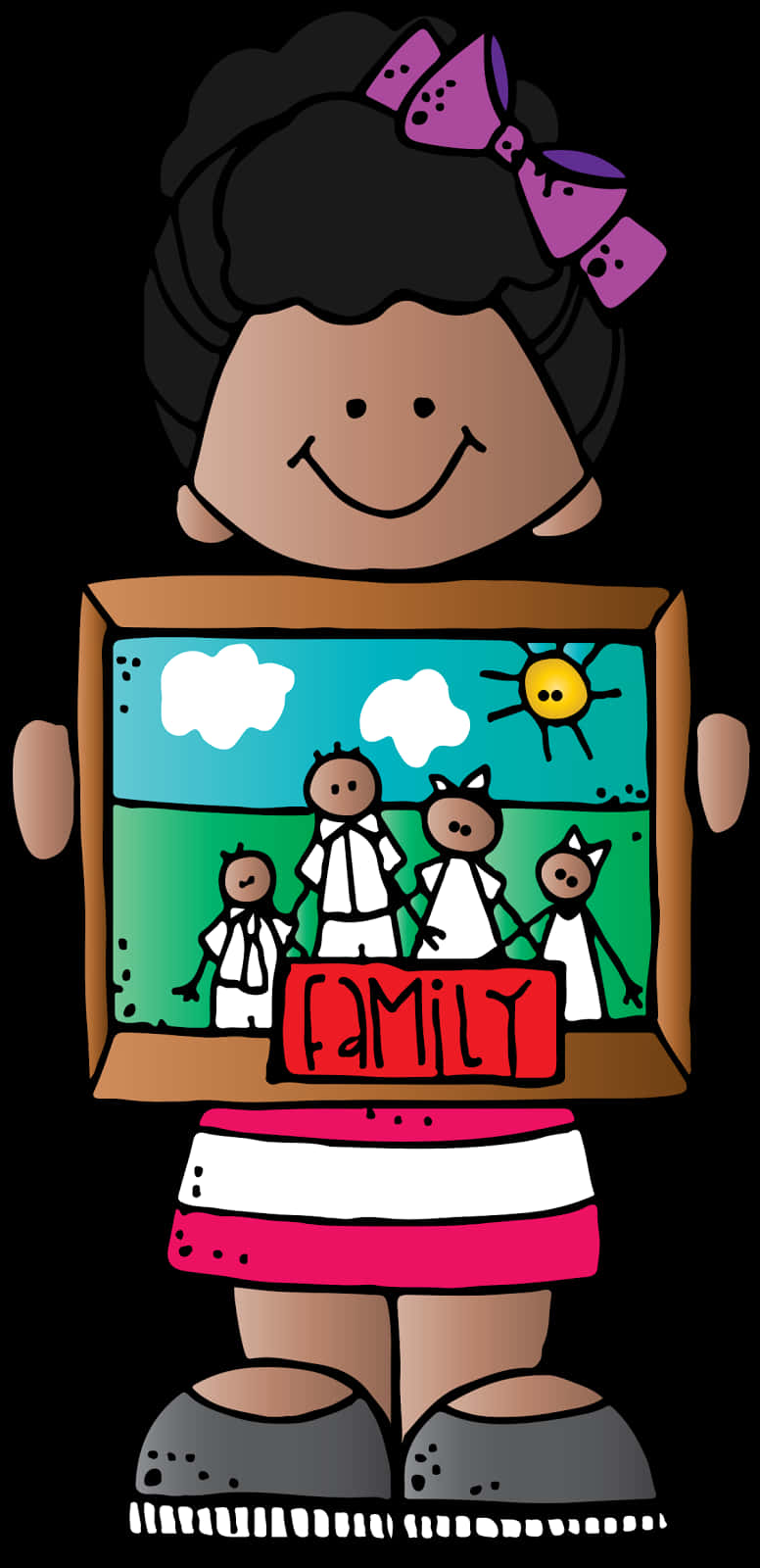 Teacher Holding Family Drawing Clipart PNG