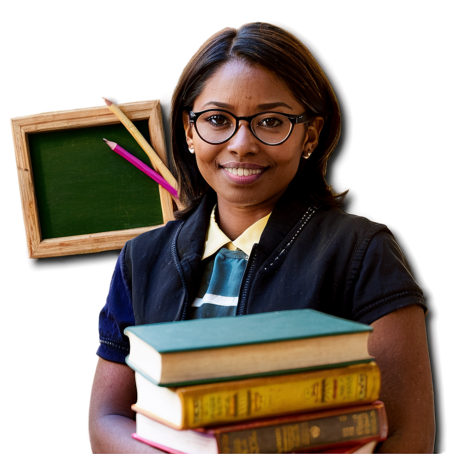 Teacher With Books Png Sll PNG