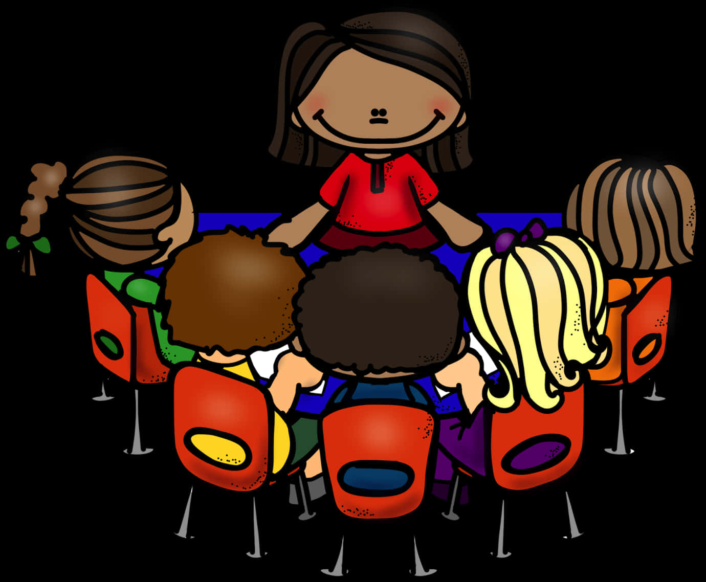 Teacher With Students Cartoon Clipart PNG