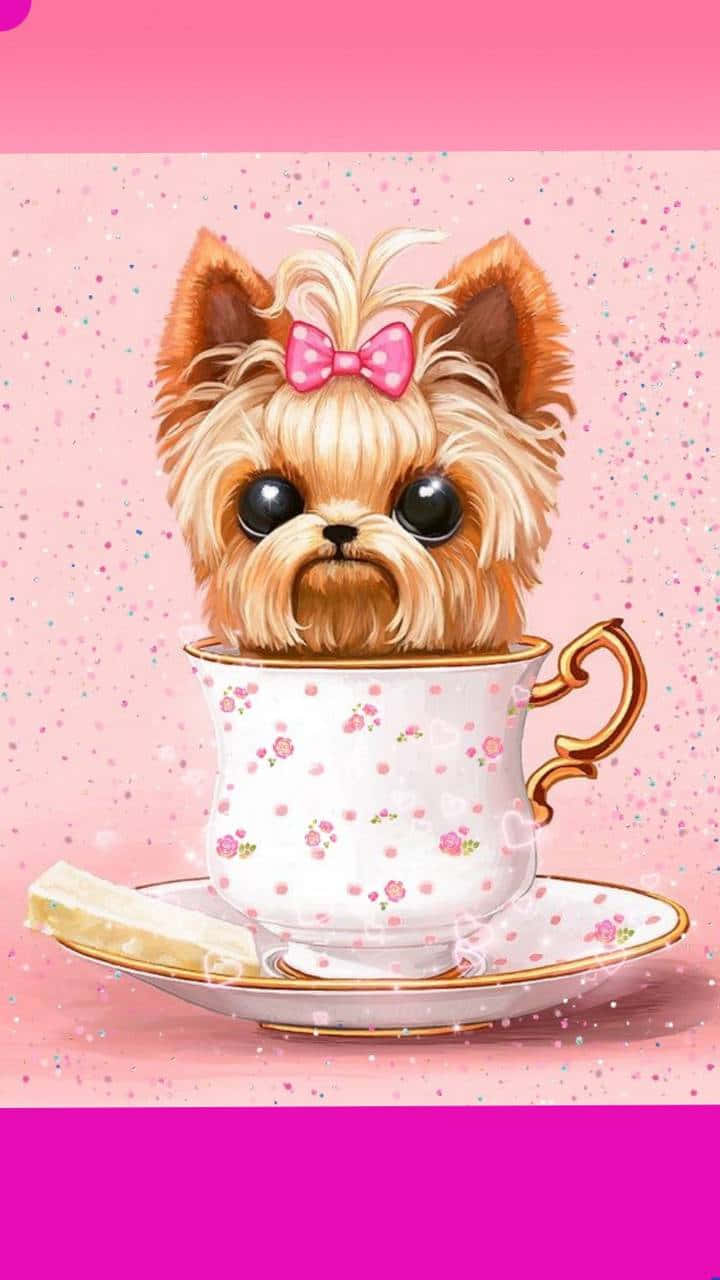 Adorableteacup Yorkie Sentado Y Mirando Hacia Arriba Fondo de pantalla