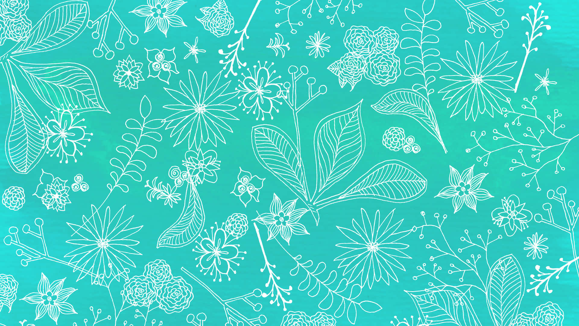 A White And Green Floral Pattern On A Turquoise Background Wallpaper