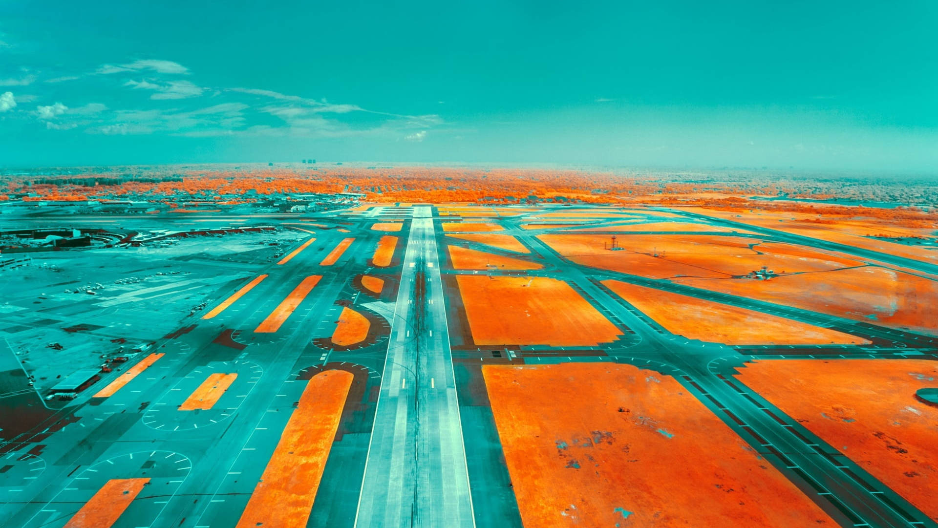 Teal And Orange Airport Runway Wallpaper