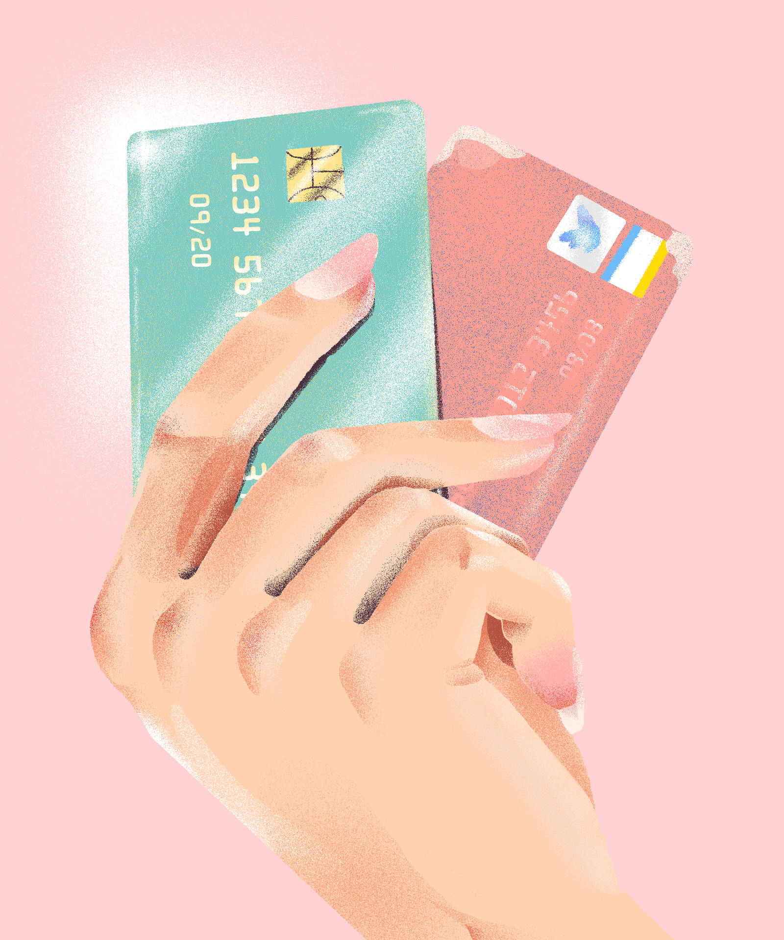 Digital Art of Teal and Pink Credit Cards Wallpaper