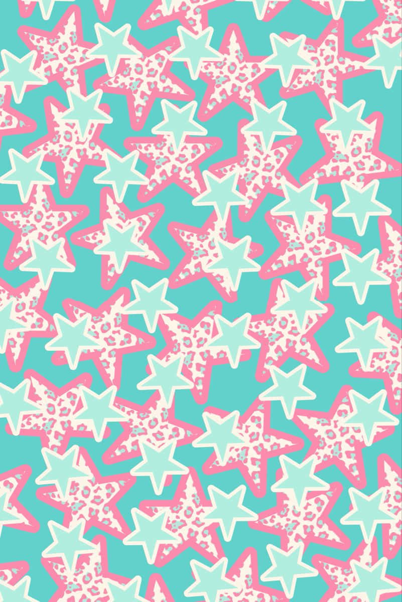 Dreamy Starry Night in Teal&Pink Wallpaper