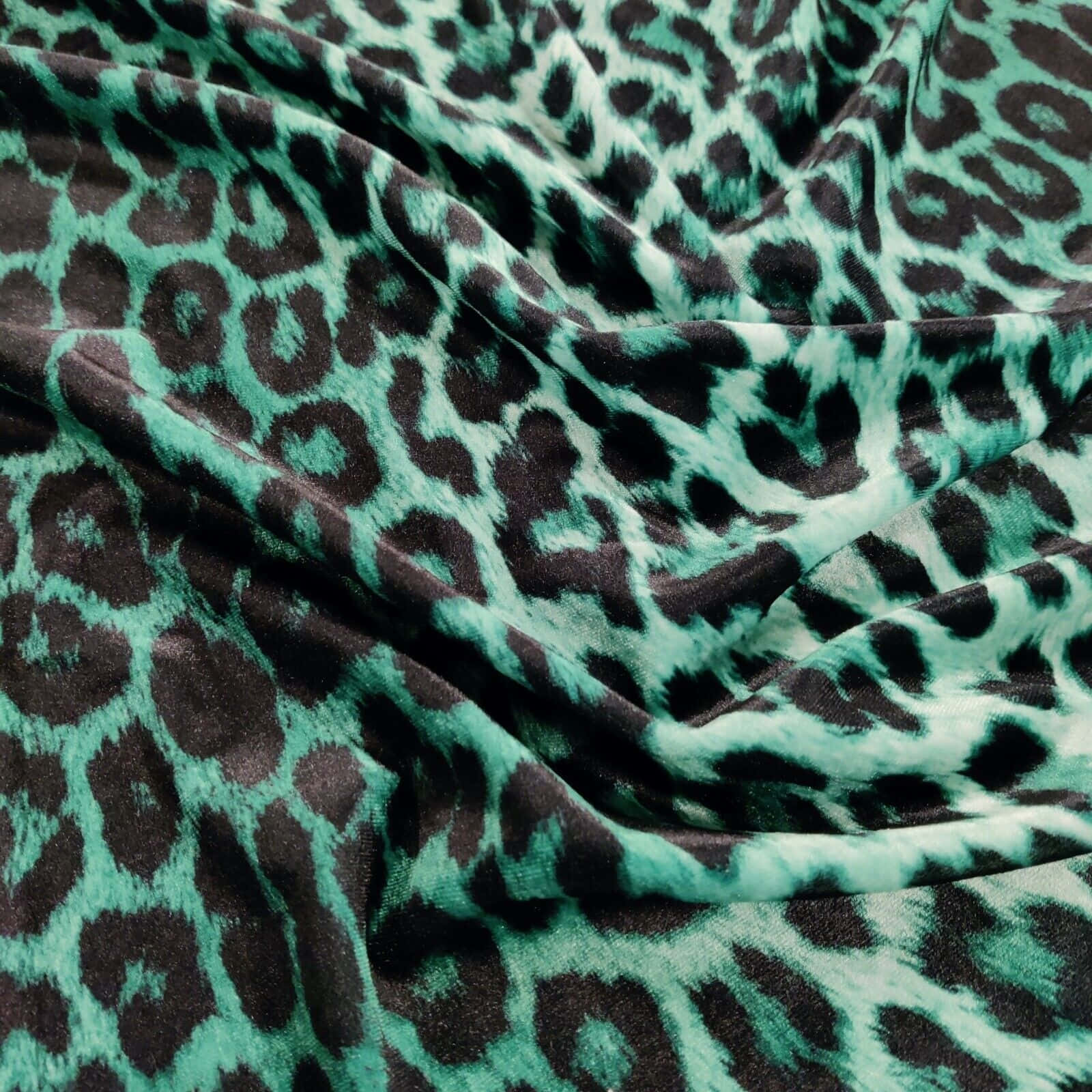 Teal Black Leopard Print Fabric Wallpaper