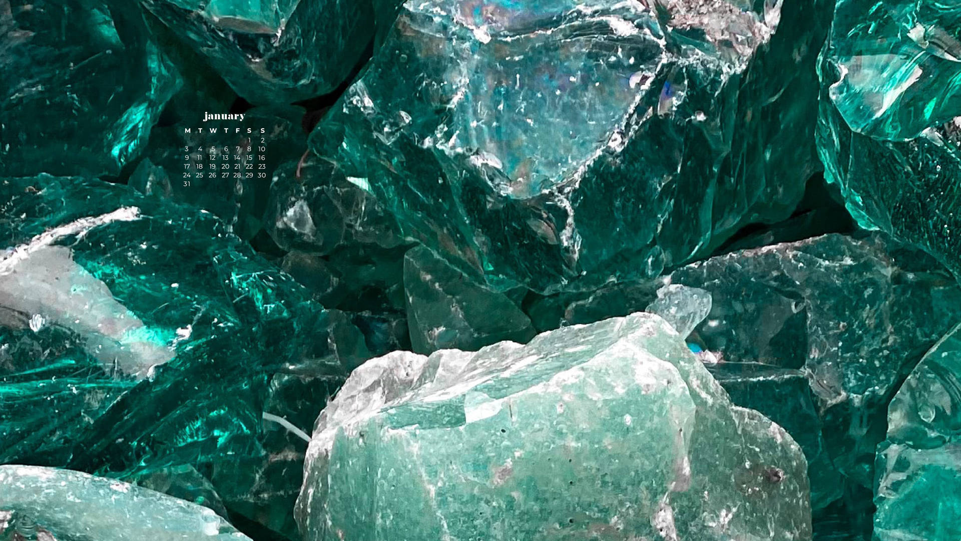 Teal Crystals January 2022 Calendar Wallpaper
