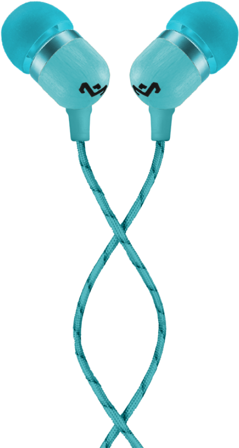 Teal Earphones Twisted Cable PNG