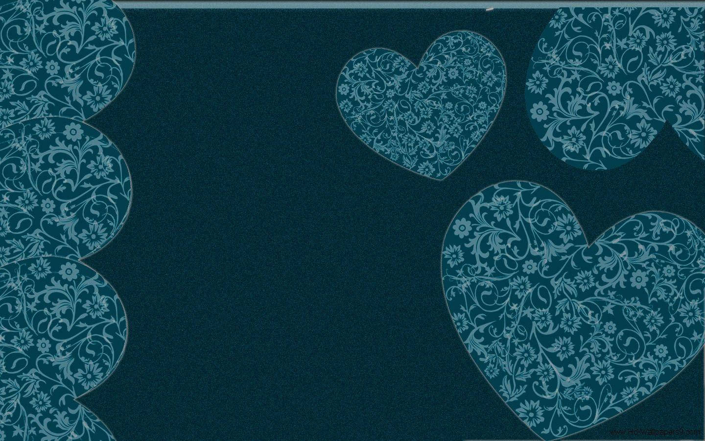Teal Floral Hearts Cute Desktop Wallpaper