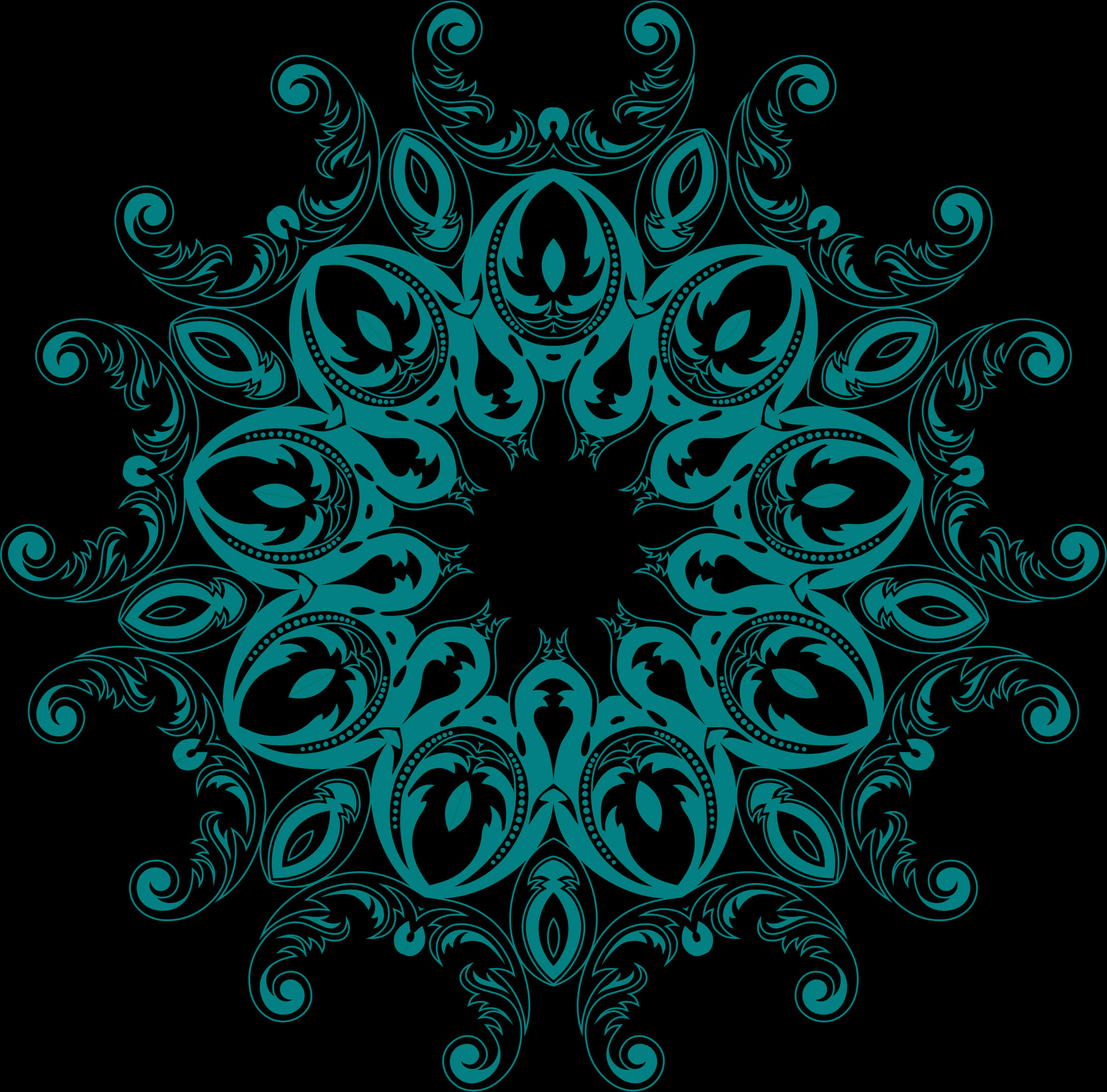 Teal_ Floral_ Mandala_ Pattern PNG