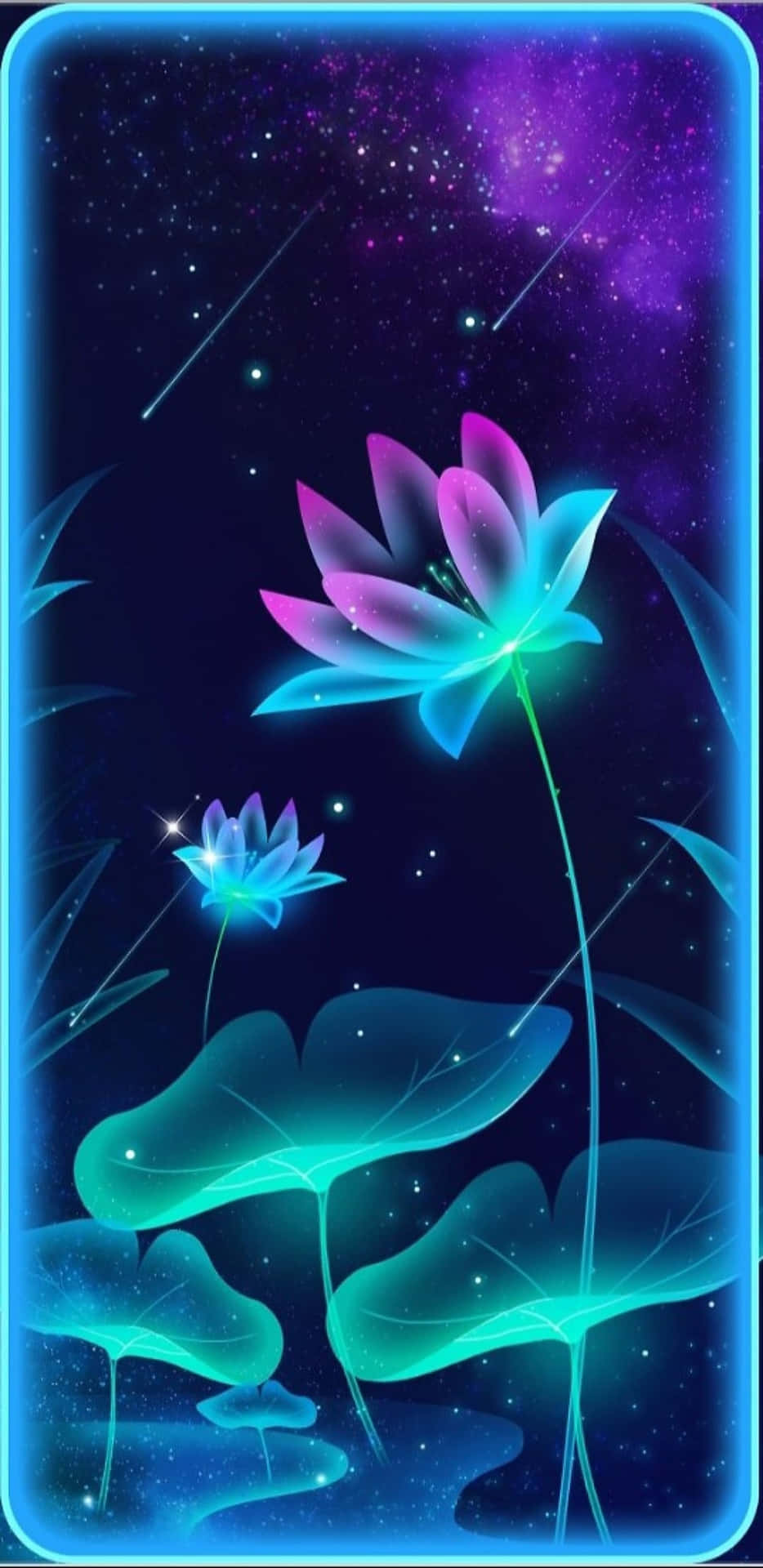 En blå og lilla baggrund med lotusblomster Wallpaper