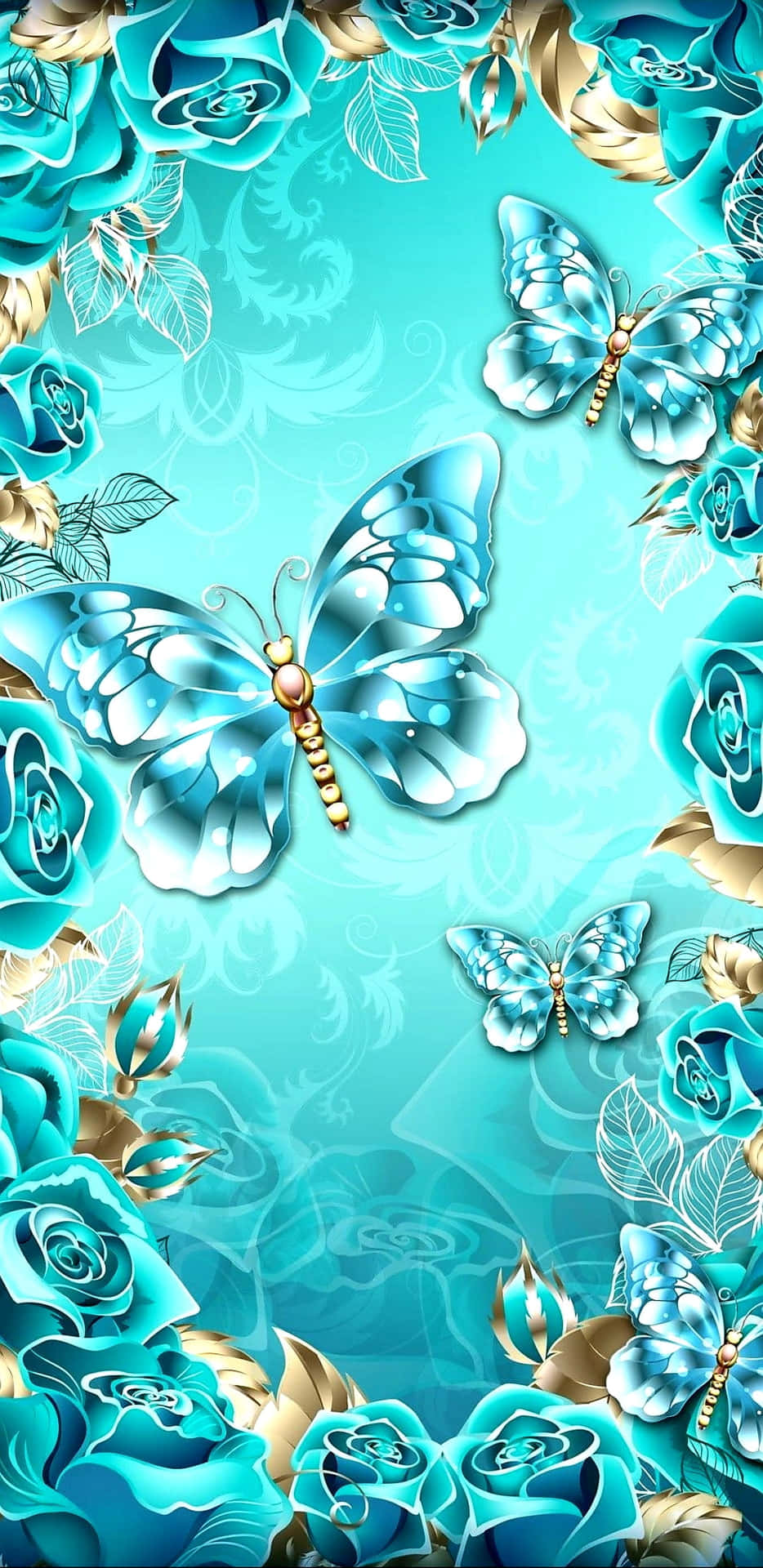 Teal Flower Butterflies Wallpaper