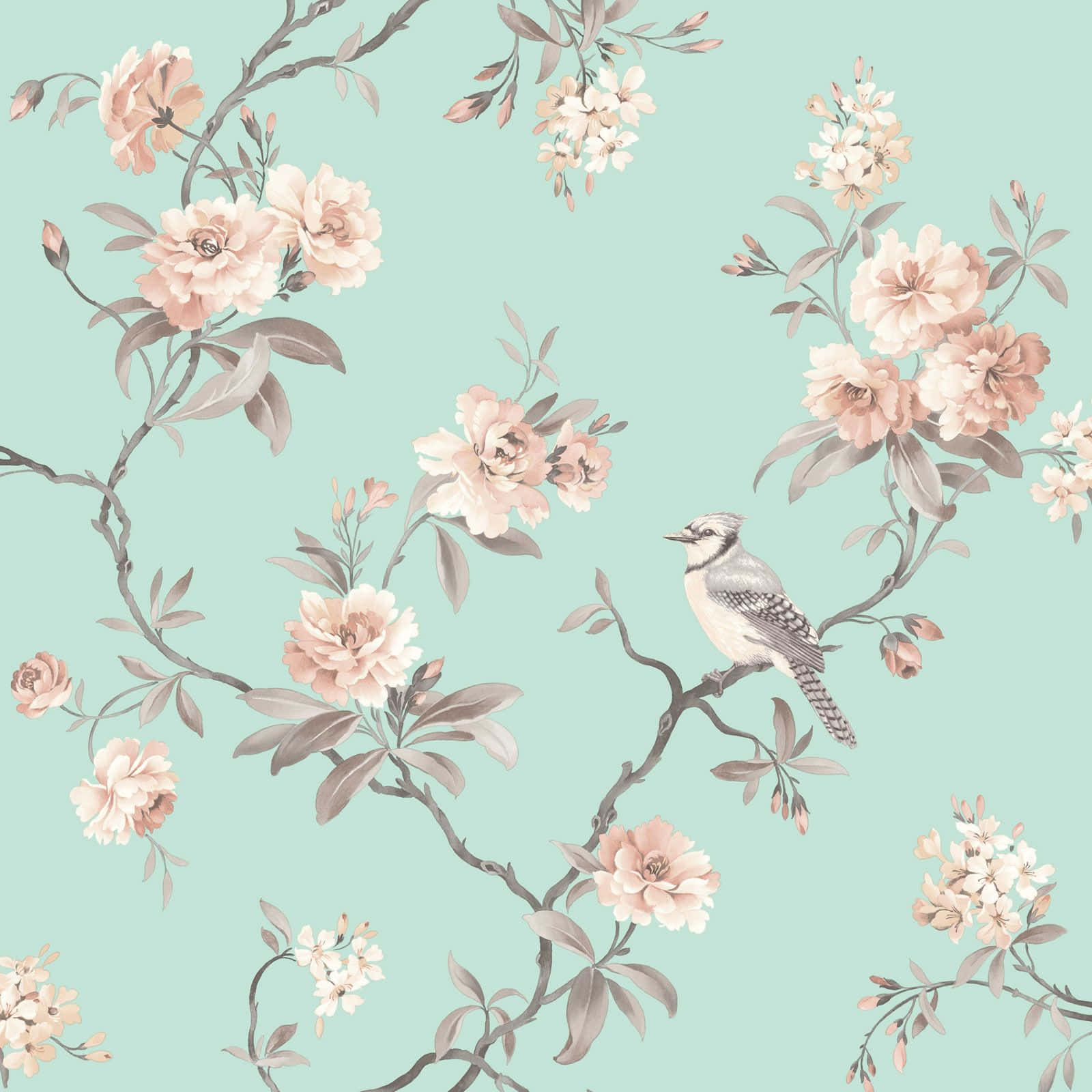300116  Floris Teal Woodland Floral Wallpaper  by Eijffinger