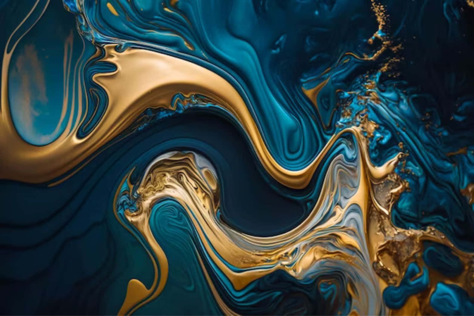 Teal Gold Marble Abstract Wallpaper