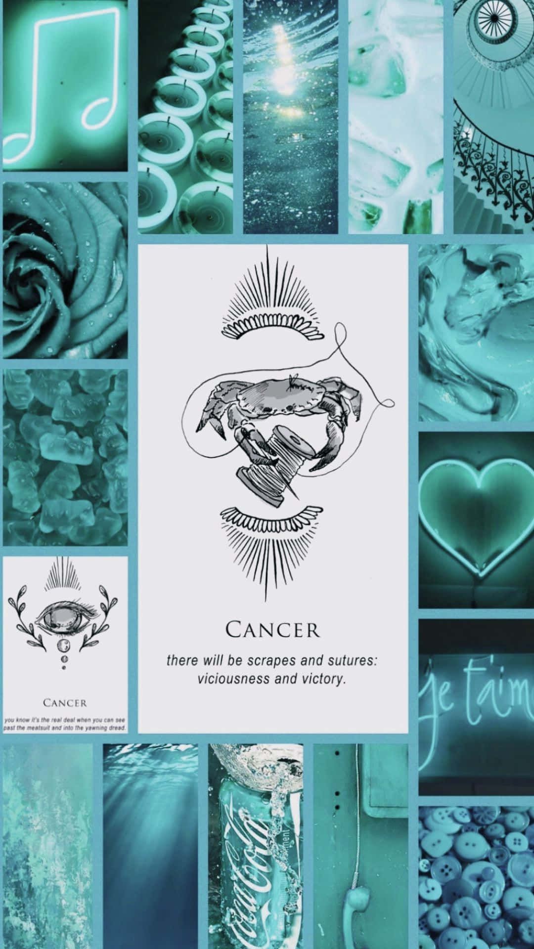 Teal Grid Images With Cute Cancer Zodiac Sign Wallpaper