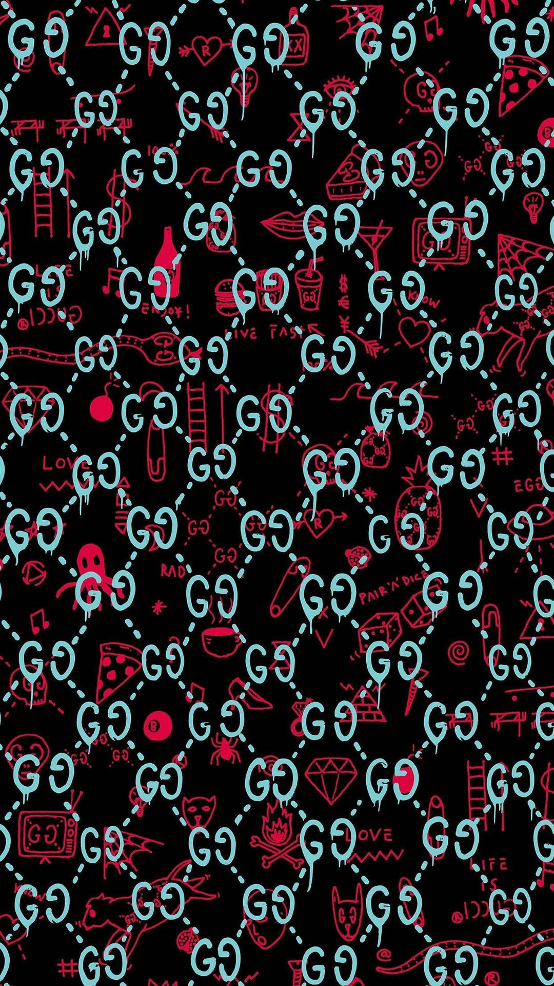 Teal Gucci Pattern Wallpaper