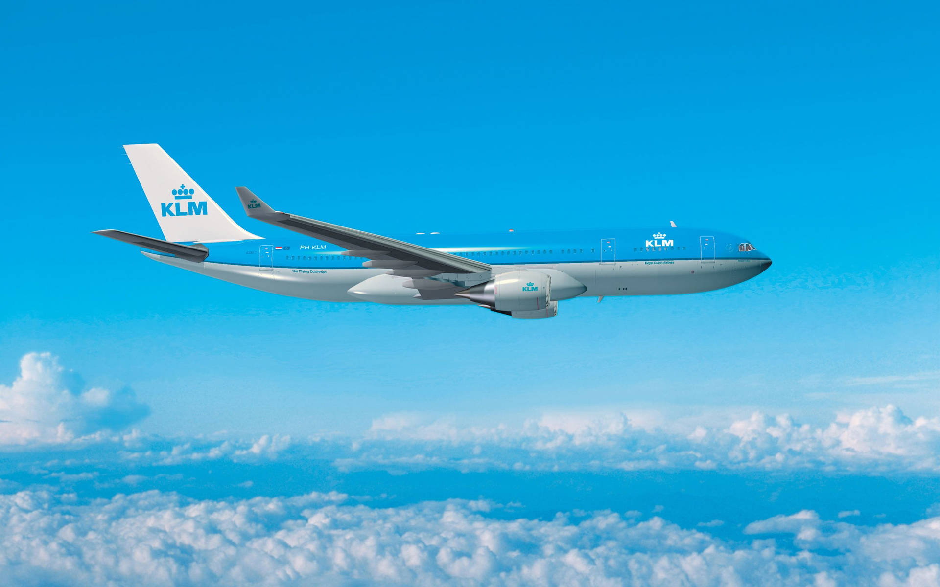 Teal KLM Airbus In The Sky Wallpaper