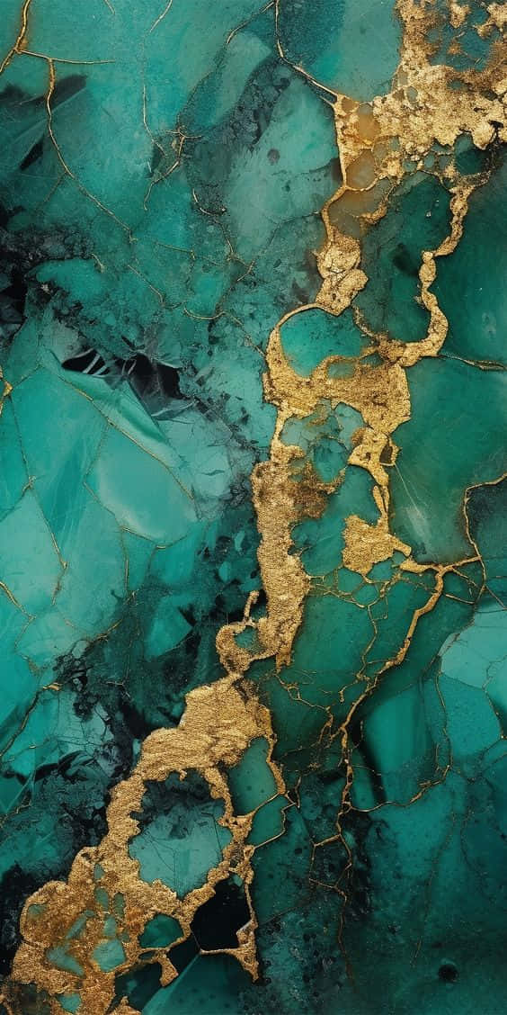 Teal Marble Gold Veins Texture Wallpaper